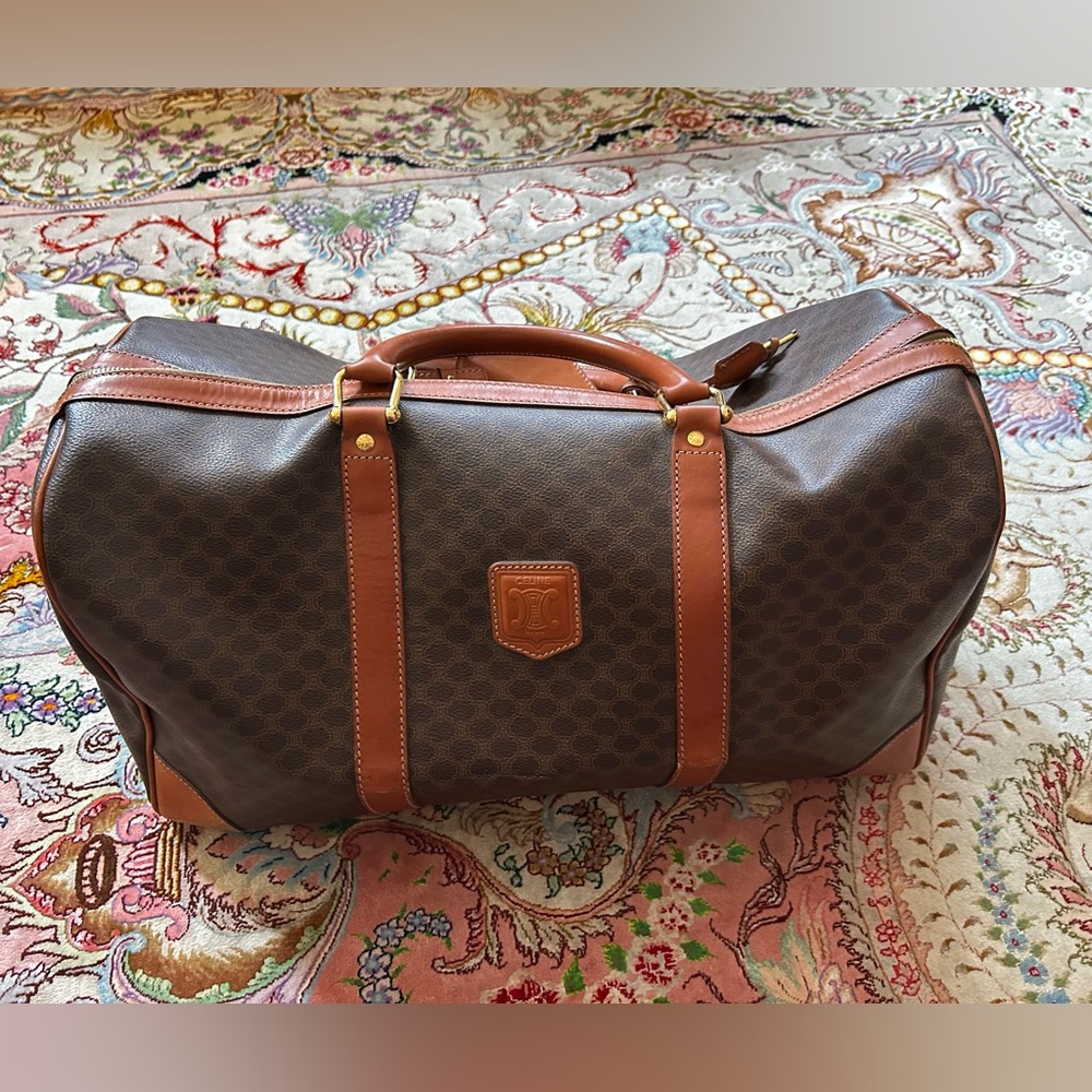Vintage Authentic Celine Macadam Leather and Canvas Weekender Bag
